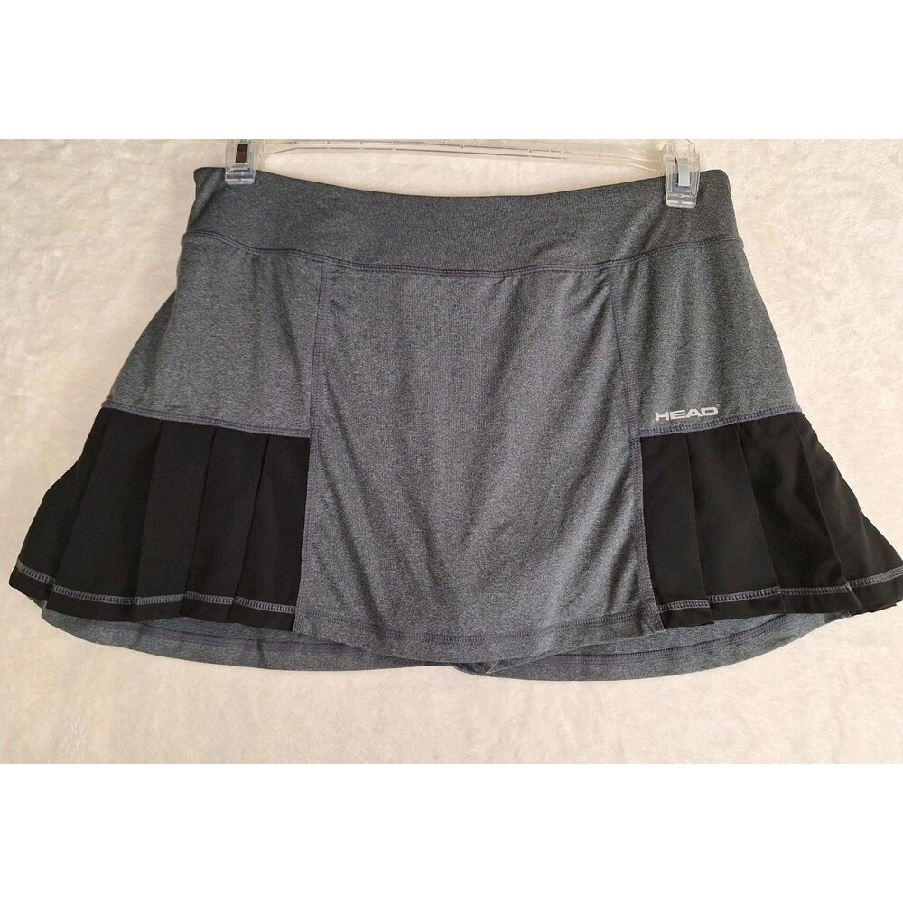 HEAD Tennis Golf Skort L Athletic Skirt Pleated Zip Pocket Black Heather Gray